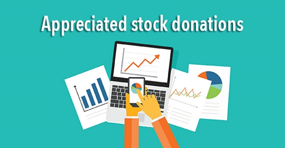 Illustration of charts and graphs with heading "Appreciated stock donations"