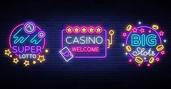 Neon signs promoting gambling