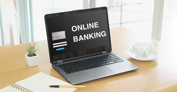 Laptop accessing a Web site for online banking